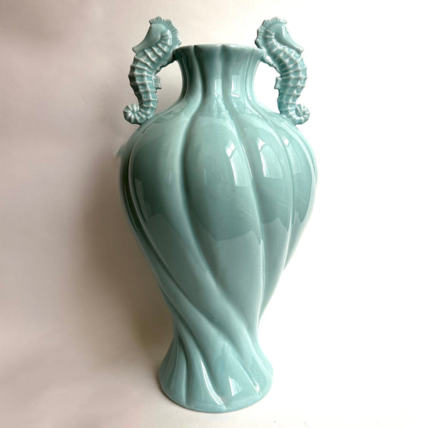 Statement large turquoise seahorse ceramic vase.jpg