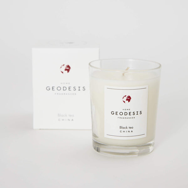 Geodesis black tea scented candle 180g china glass jar jpg