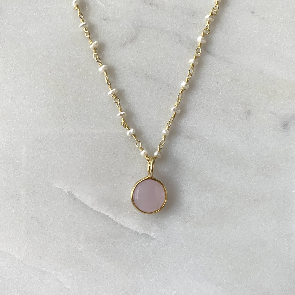 Rose Quartz And Seed Pearl Gold Plated Necklace.jpg