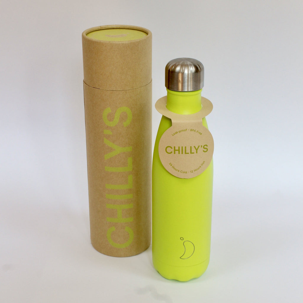 chilly's water bottle lemon lime 500ml stainless steel  24 hours cold 12 hours hot jpg