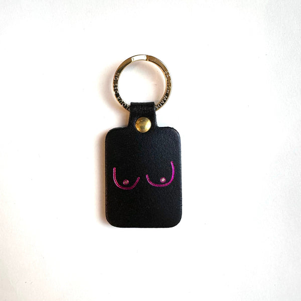 B**bs Black Leather Keyring