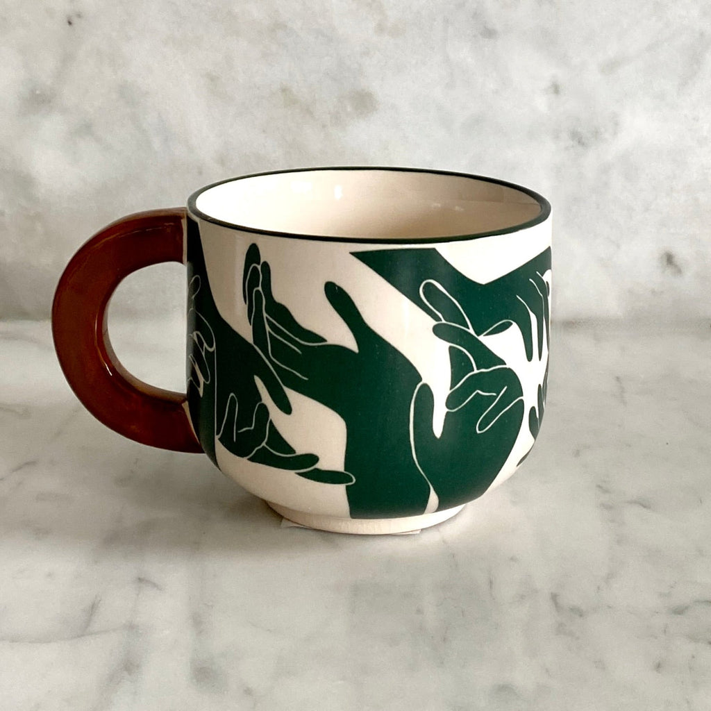 Bloomingville green hands ceramic cup