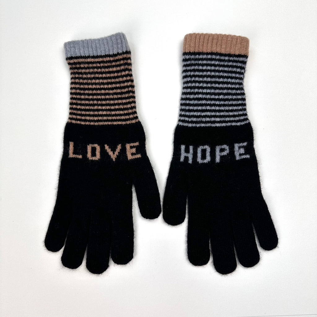 Love and Hope lambswool gloves with striped cuffs in black, grey and camel Quinton & Chadwick.jpg