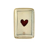 Rectangular ceramic dish with a brown heart design on a white background