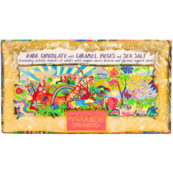 Arthouse Unlimited Colorful chocolate packaging with artistic design and text on a white background