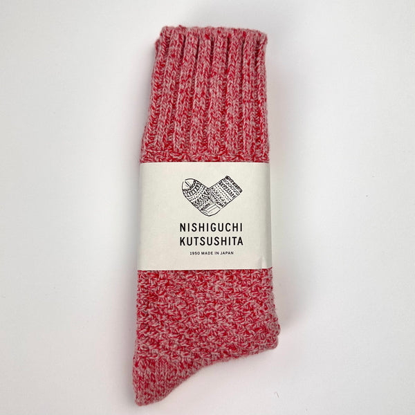 Nishiguchi Kutsushita red and cream textured boot socks