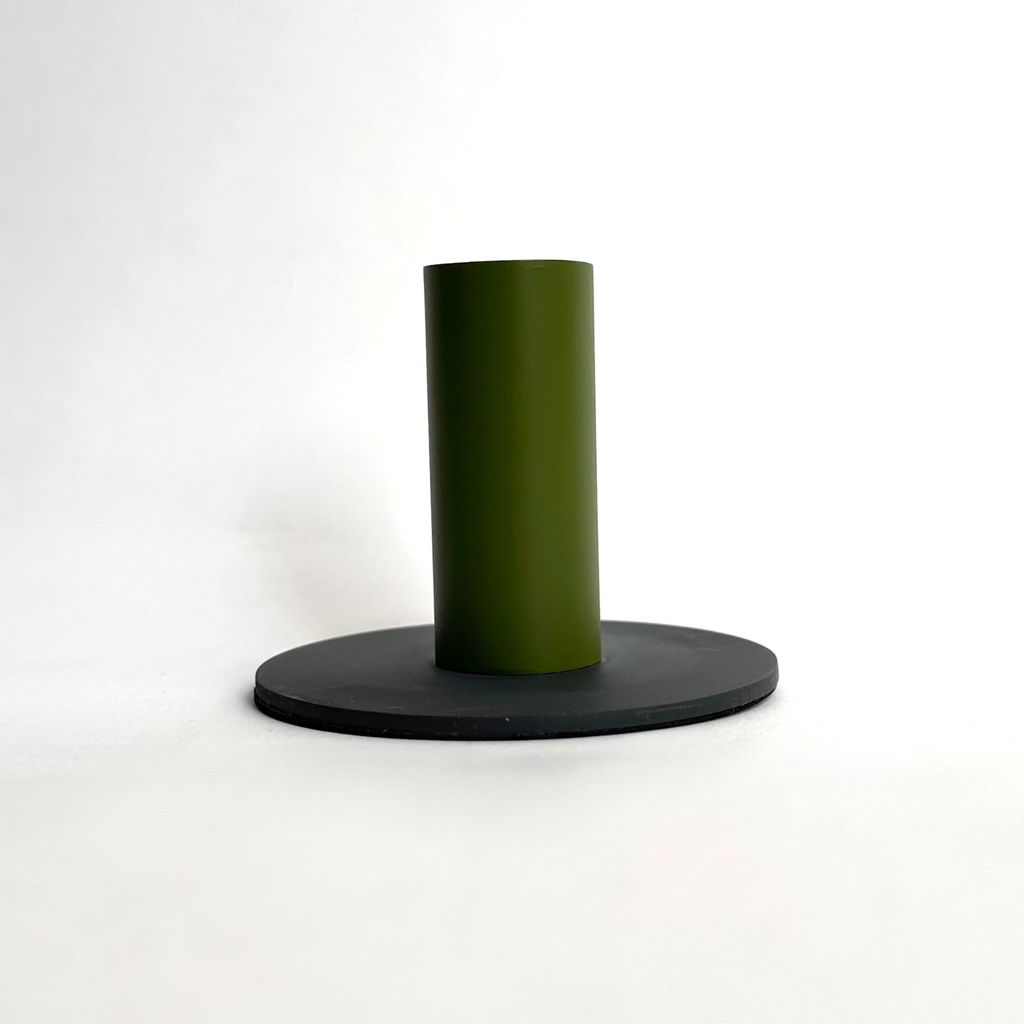 Olive Forest Green Painted Metal Candlestick Holder.jpg