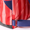 Roka Close-up of a red and blue striped bag with a strap on a white background