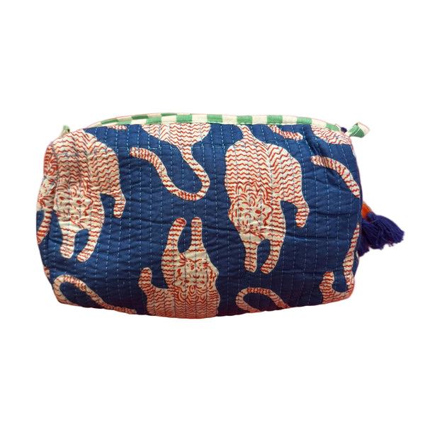 Fabric pouch with animal pattern on an orange background