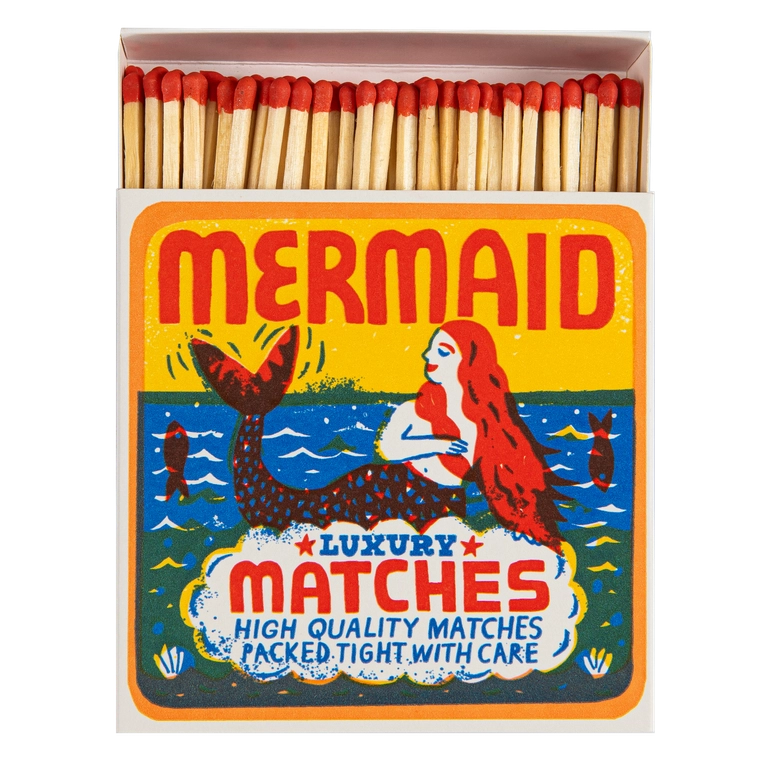 Archivist Matchbox with mermaid design and 'Mermaid Luxury Matches' text
