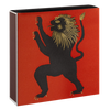 Archivist Red box with a black and gold lion design on a white background