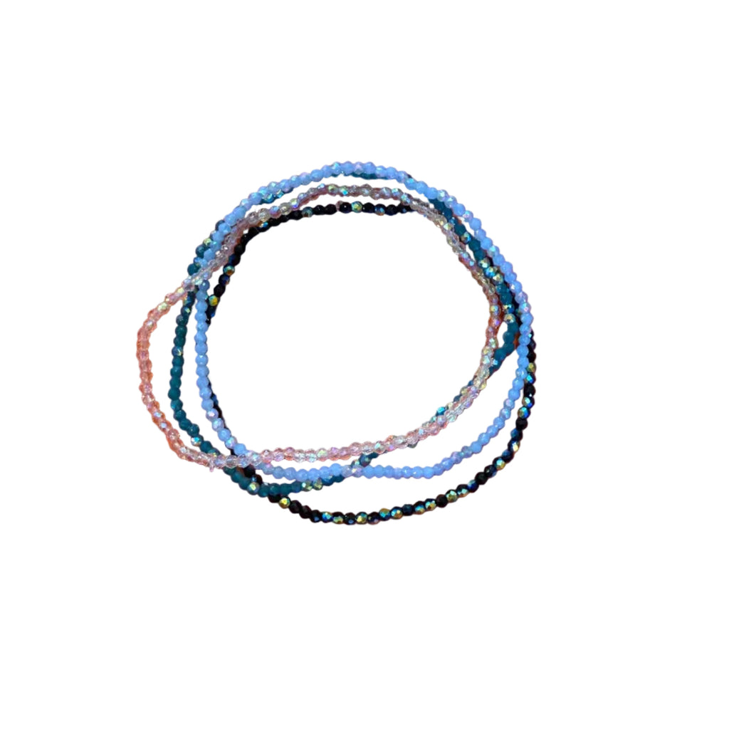 iridescent beaded stretch bracelet stack