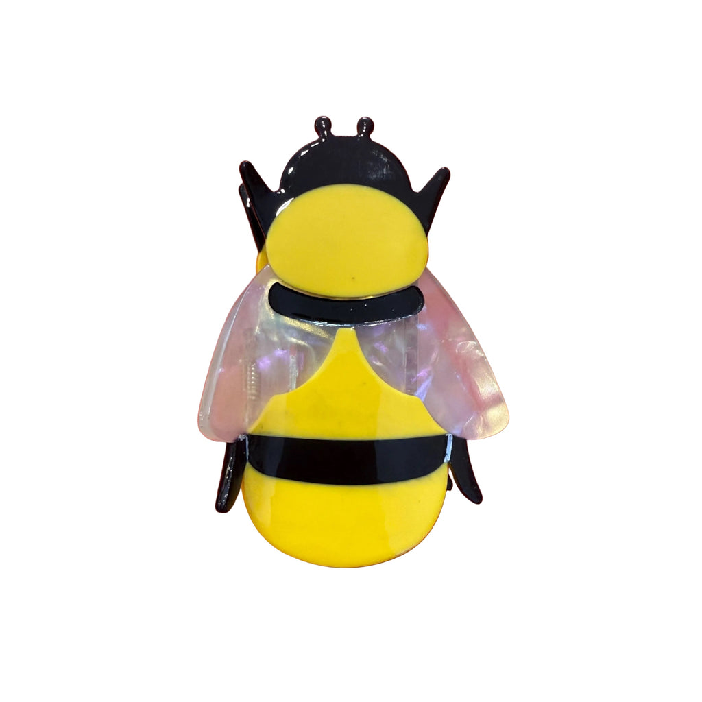 resin hair clip bee with black and yellow colors on a white background