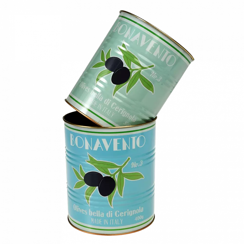 set of 2 storage tins small olives blue