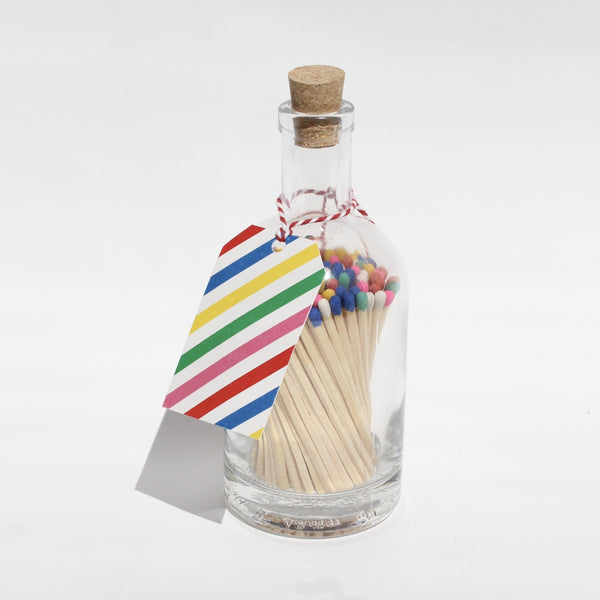 Long Multi Coloured Matches in Apothecary Glass Jar jpg