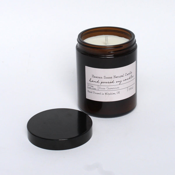 Heaven Scent soy candle recycled jar rose geranium