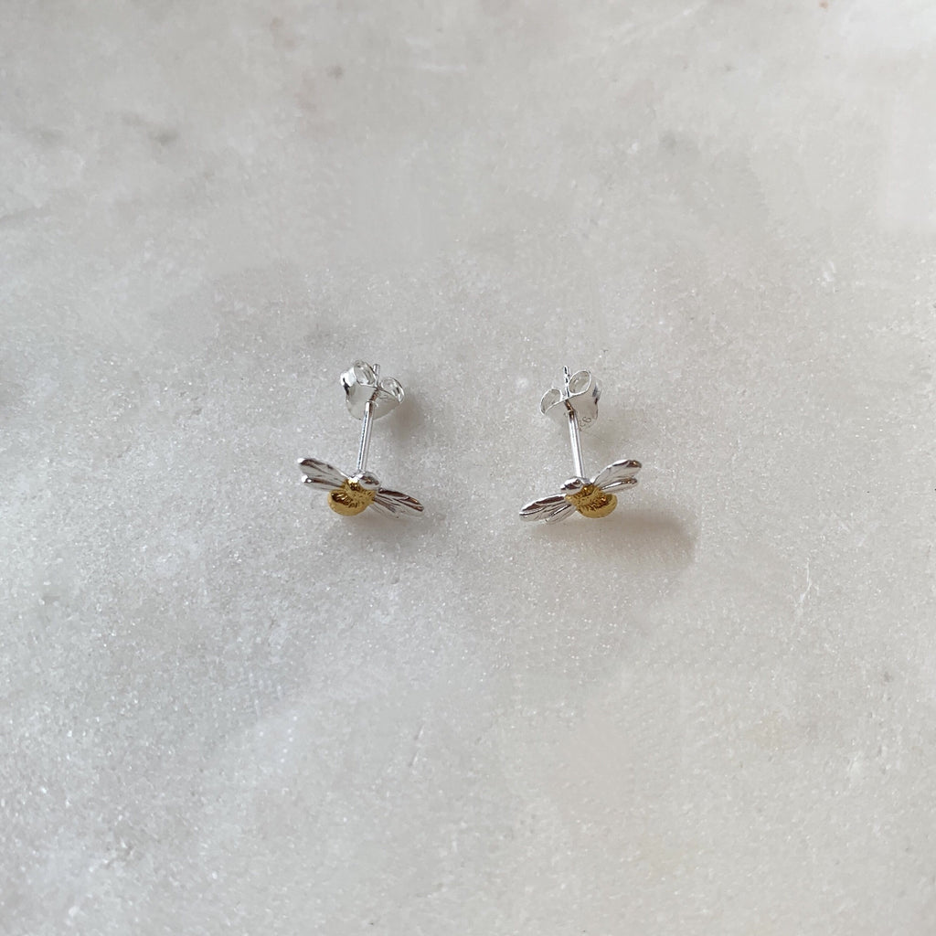 Sterling Silver and Gold Bee Stud Earrings .jpg