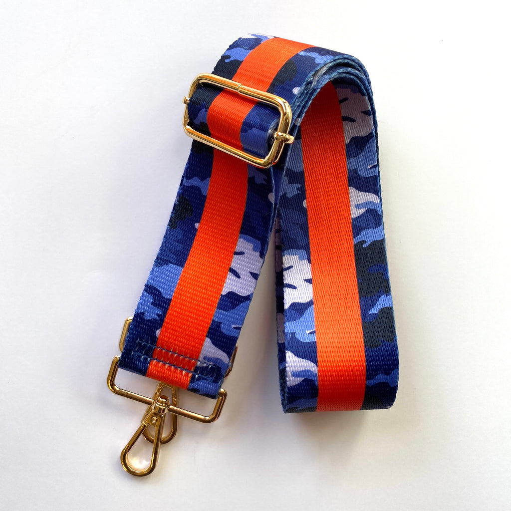 Blue Camouflage Patterned Bag Strap With Orange Stripe.jpg