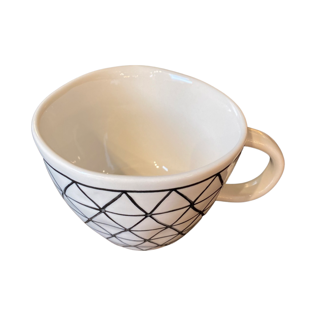 Stoneware cream and black geometric mug. jpg