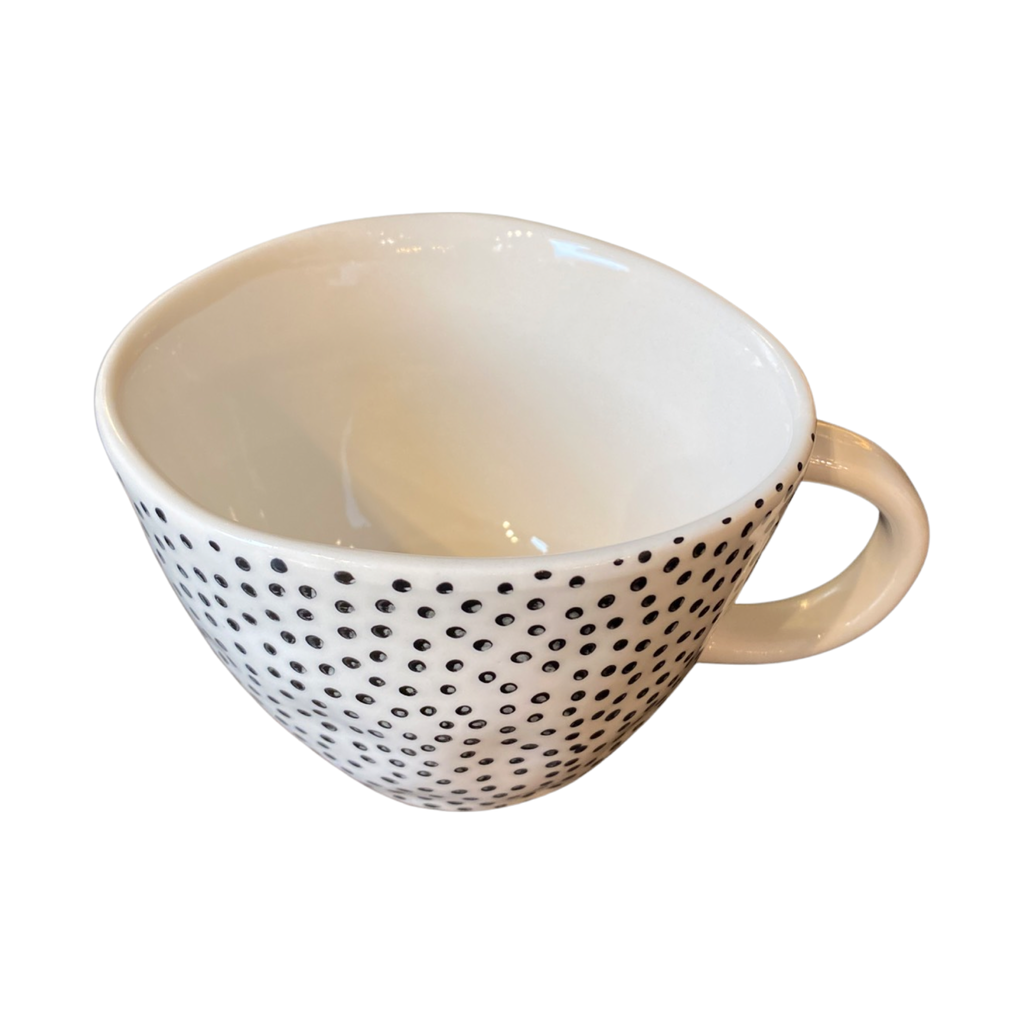 Stoneware cream and black spotty mug. jpg