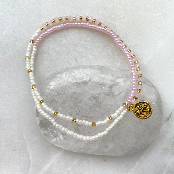 Stretch double bracelet, pink and cream.jpg