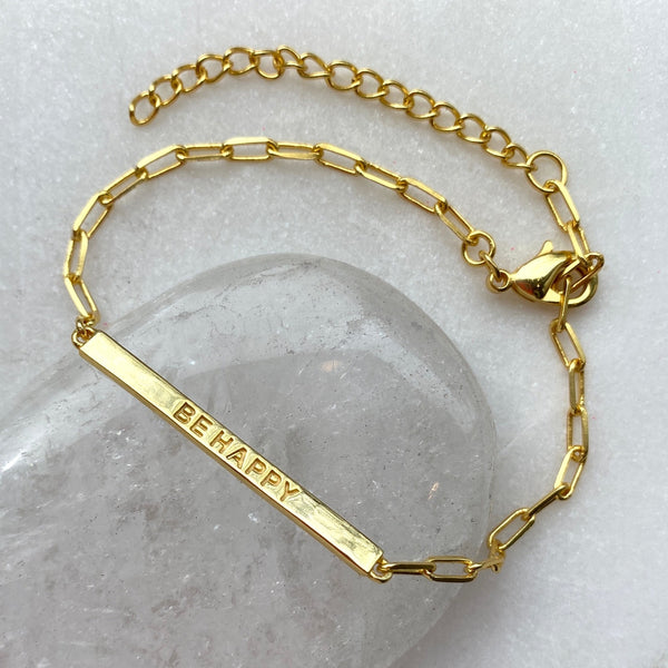 Be happy sterling silver  gold plated bar bracelet with cable chain.jpg