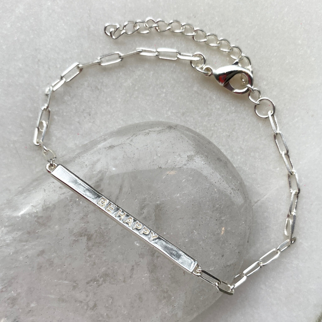 Be happy sterling silver bar bracelet with cable chain.jpg