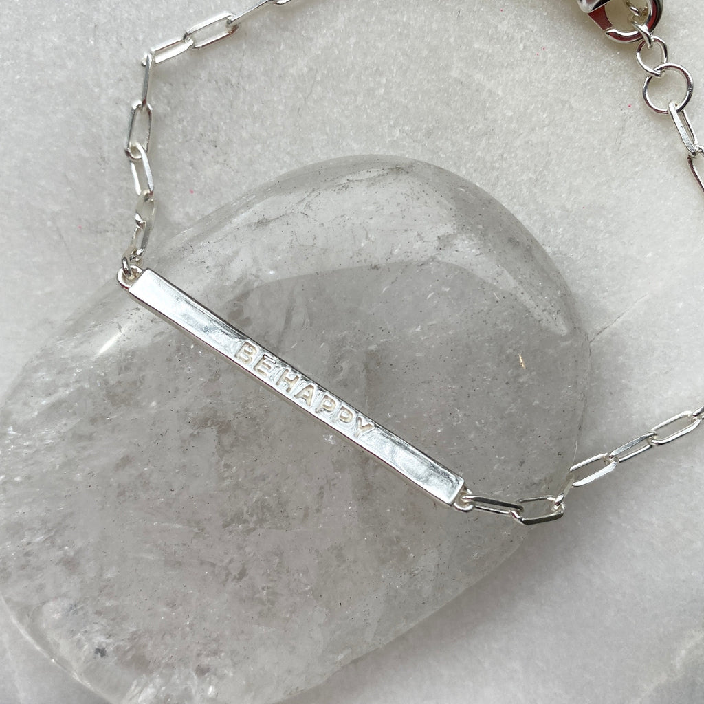 Be happy sterling silver bar bracelet with cable chain.jpg
