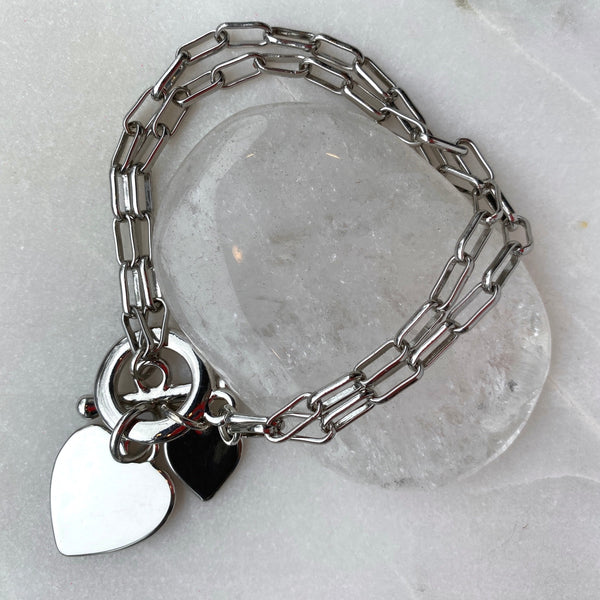 Heart charm stainless steel cable chain double bracelet.jpg