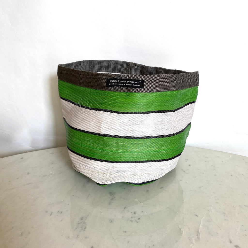 British Colour Standard Medium green Striped Plant Pot Holder .jpg