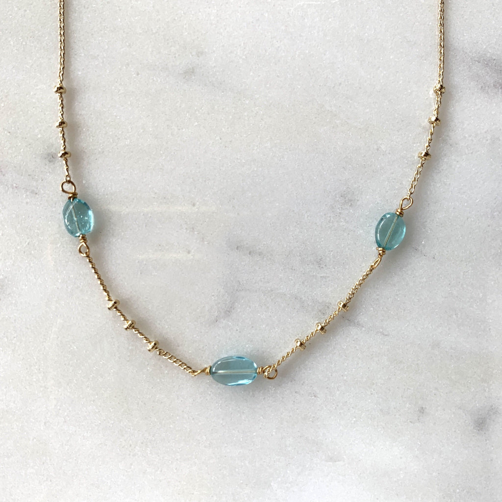 Turquoise Glass Trio Gold Plated Necklace.jpg