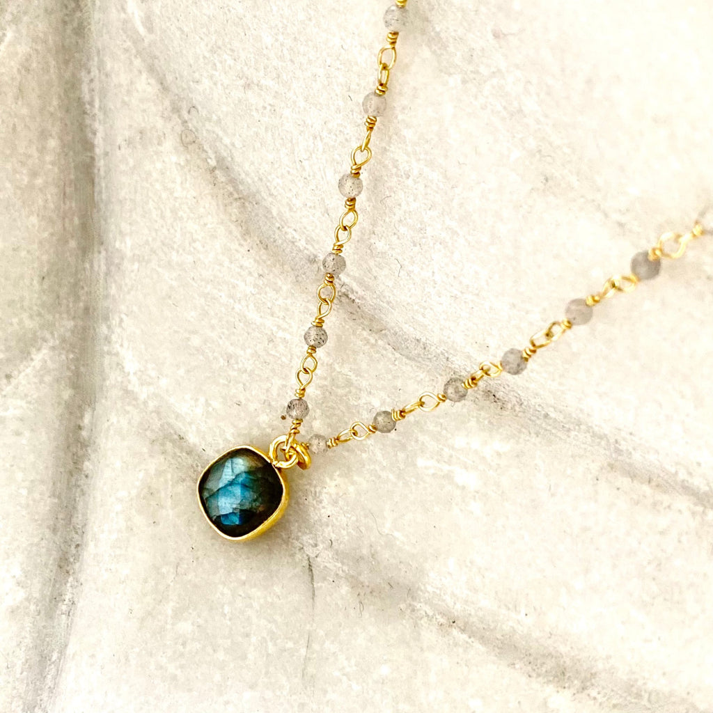 Moonstone rosary chain with labradorite pendant