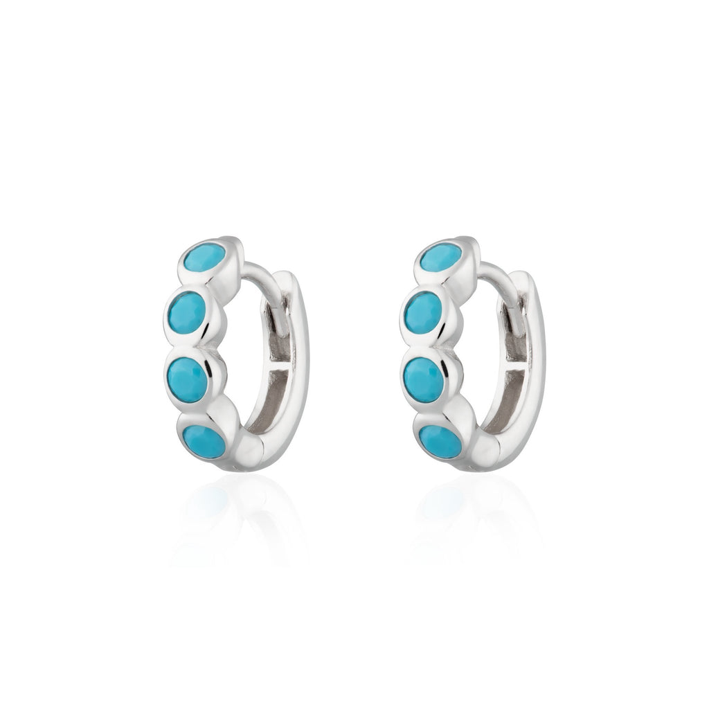 Scream Pretty Bezel Silver Huggie earrings with turquoise coloured stone .jpg  Edit alt text