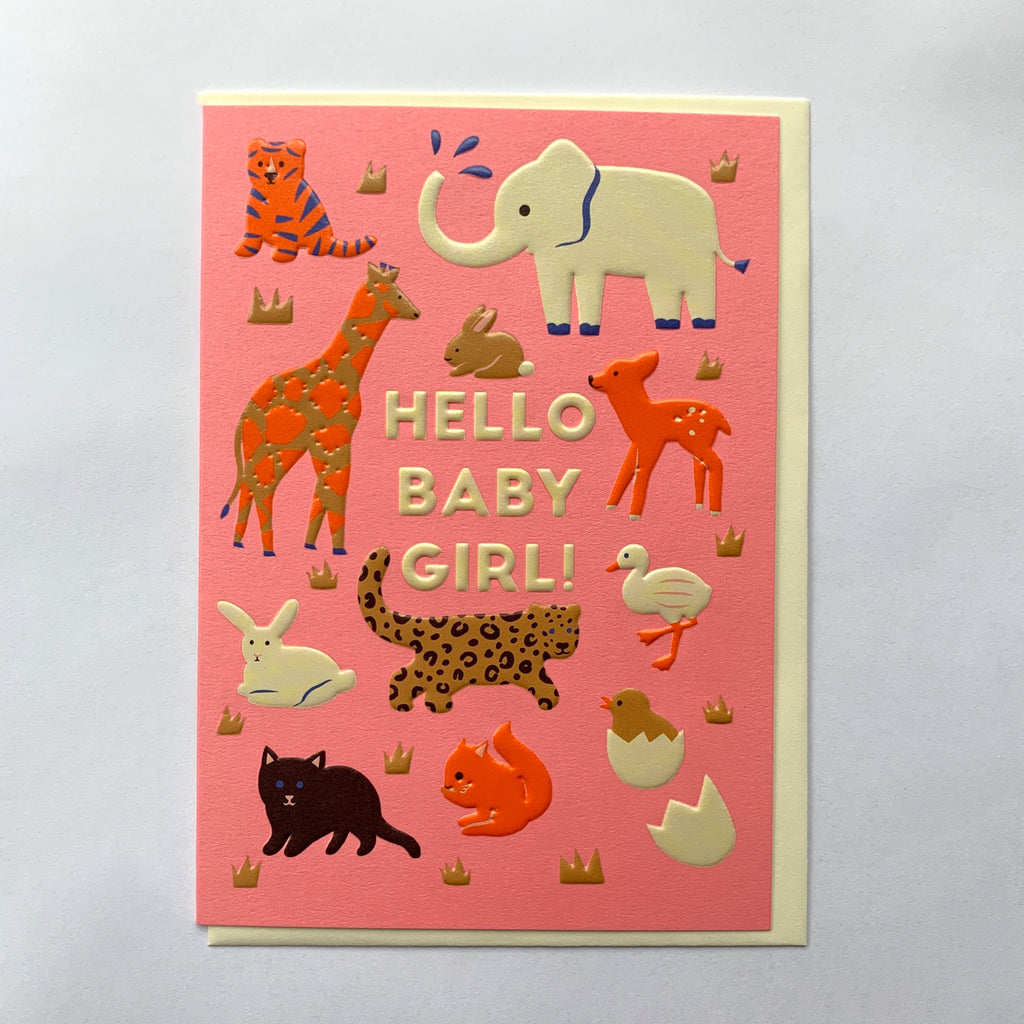 Hello Baby Girl Pink Wildlife Greeting Card.jpg
